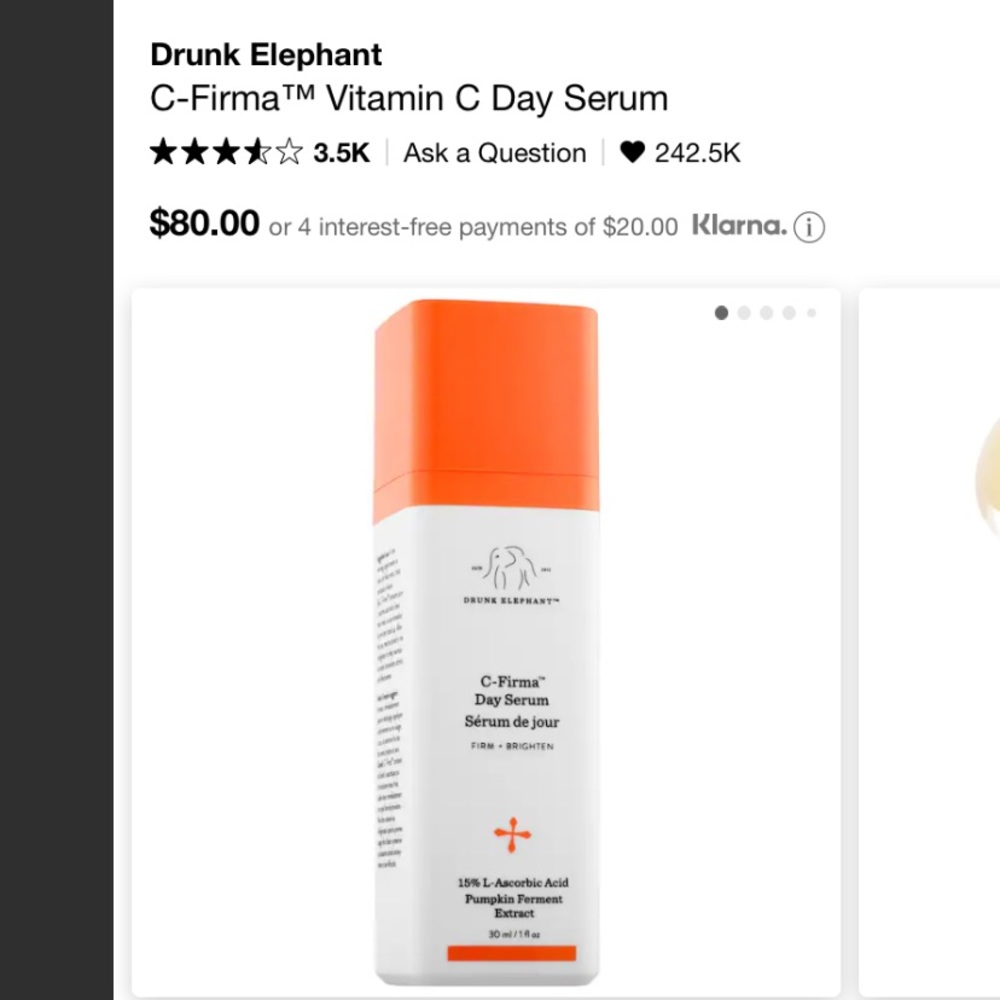 SOLD!!! DRUNK ELEPHANT C-FIRMA VITAMIN C DAY SERUM
